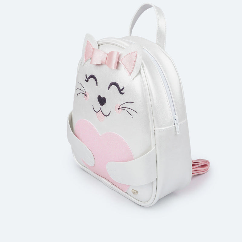 Mochila Infantil Pampili Gatinha Branca e Rosa