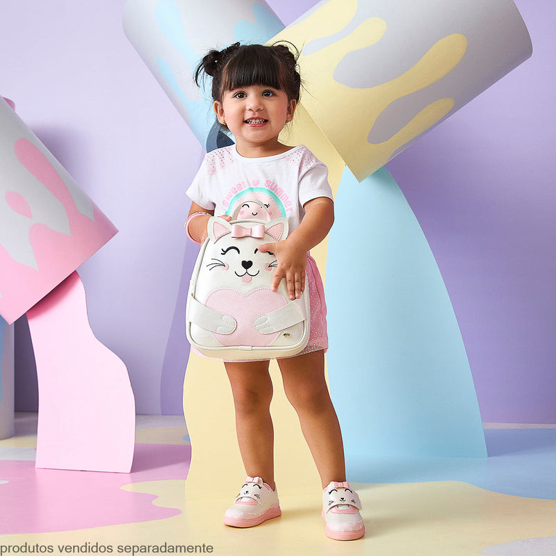 Mochila Infantil Pampili Gatinha Branca e Rosa