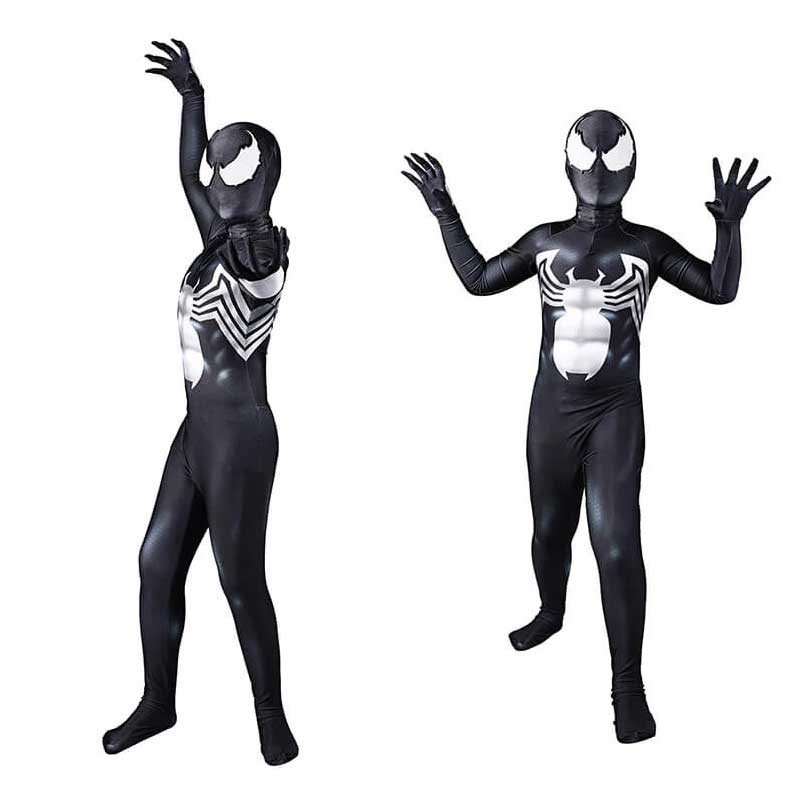 Fantasia Crianças Venom Black Homem Aranha Cosplay Infantil Traje Lentes