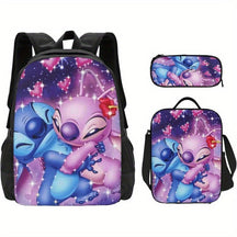 Kit Escolar Stitch e Angel - Mochila, Lancheira e Estojo