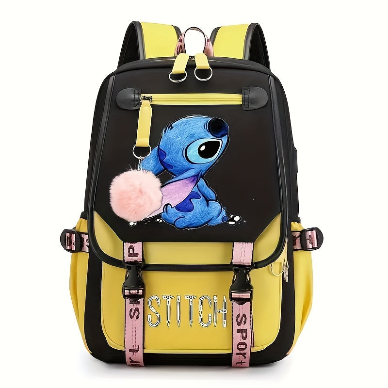 Mochila Escolar do Stitch com Grande Capacidade e Porta USB