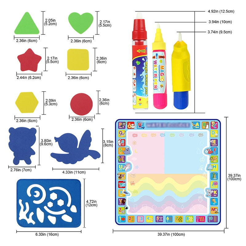 Tapete de desenho e pintura acqude água para crianças, tamanho grande de  100x70cm, jogos de colorir